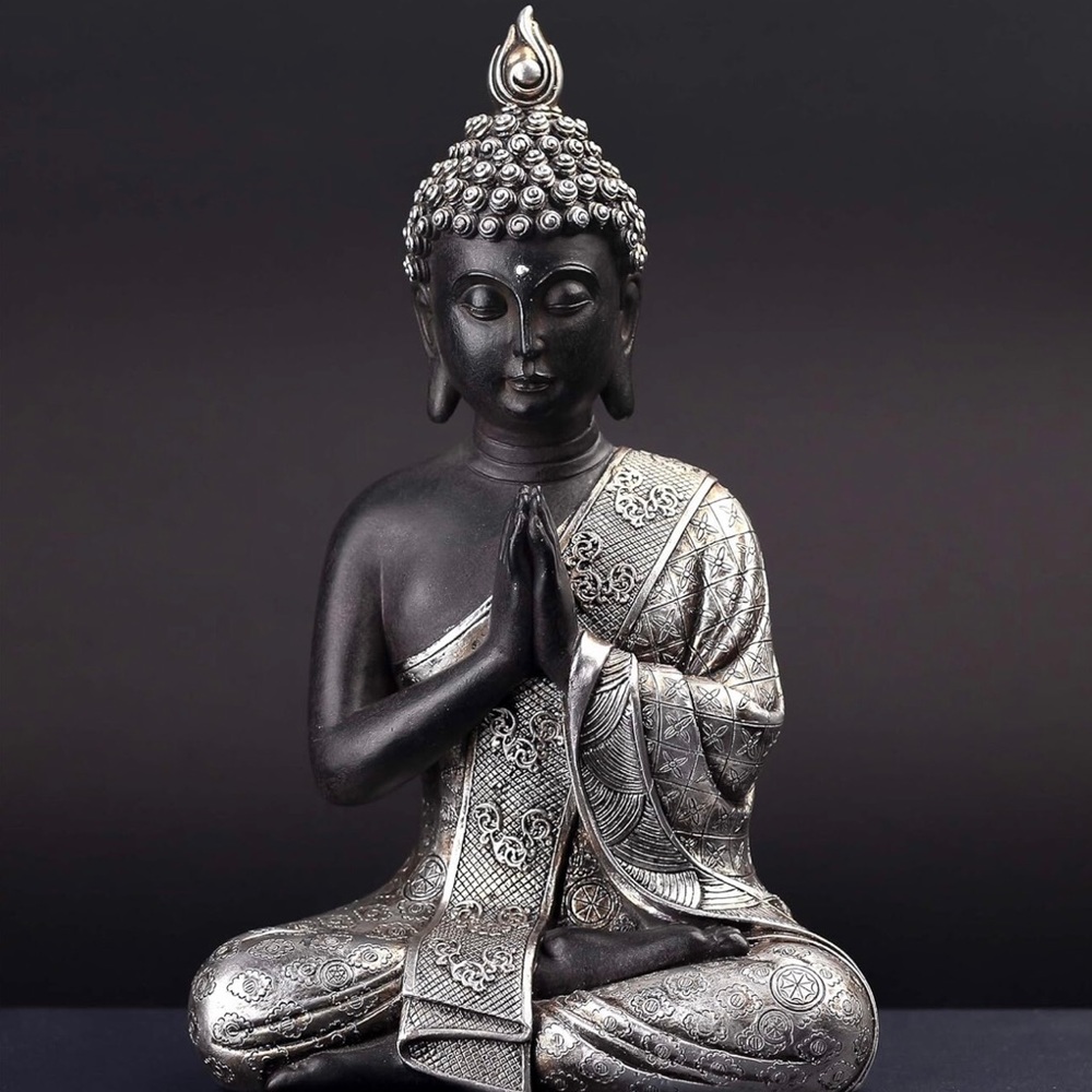 Seated Buddha Statue Silver and Black